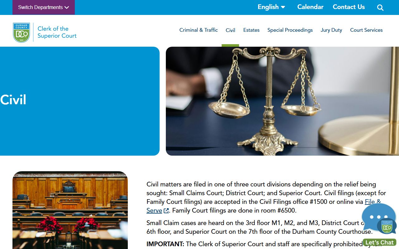 Durham County Clerk of Superior Court civil division services
