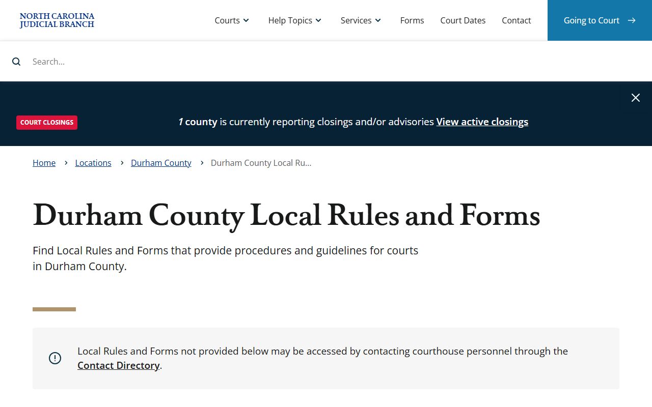 Durham County Clerk of Superior Court local rules and forms