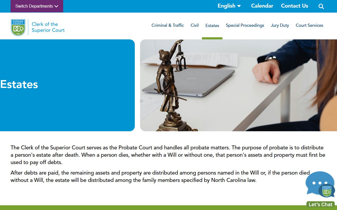 Durham County Clerk of Superior Court estates and probate division