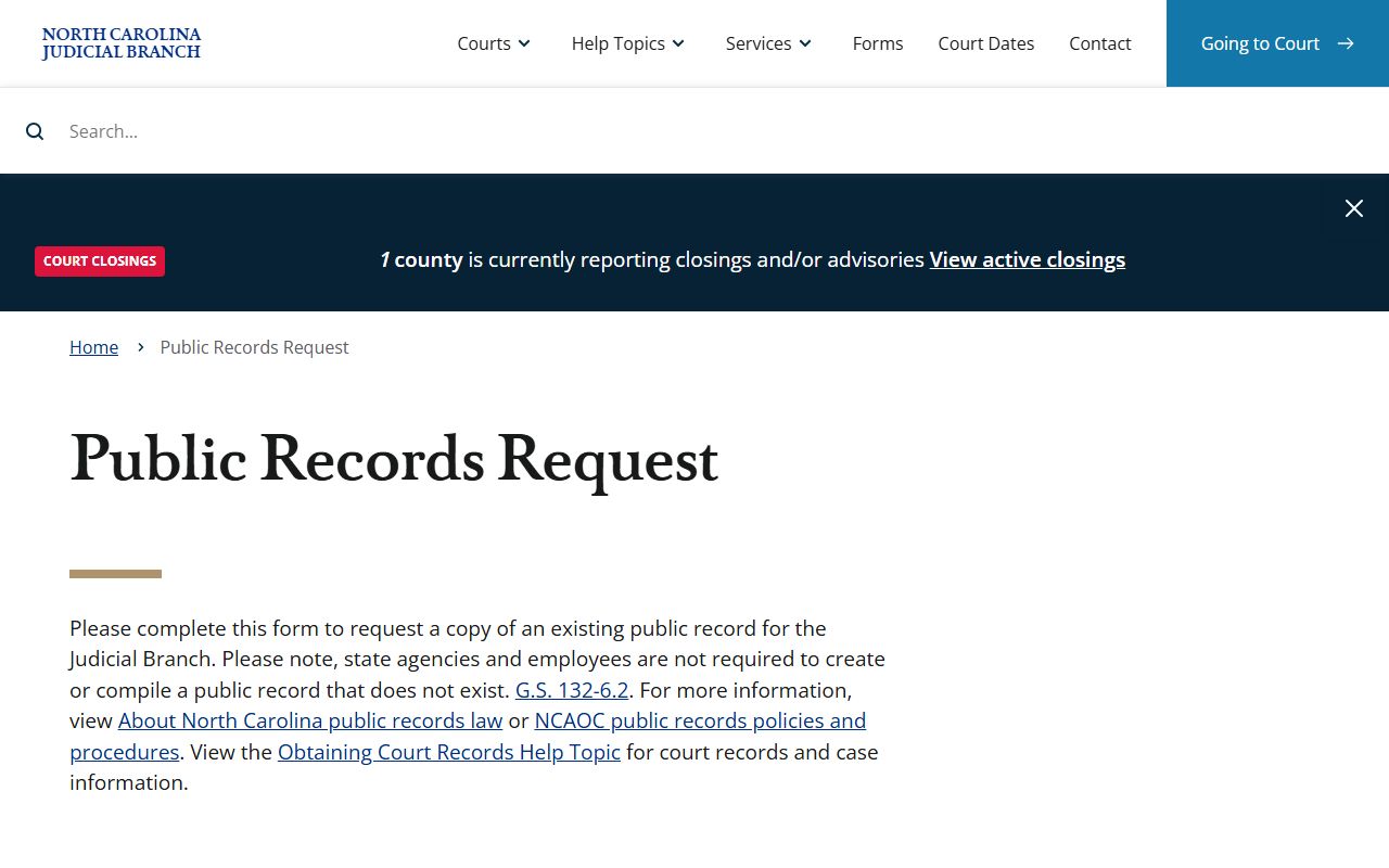 Durham County court records NCAOC public records request form