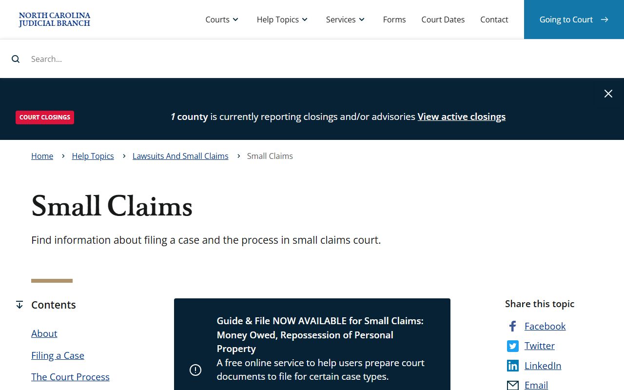 Durham County court records small claims help topic