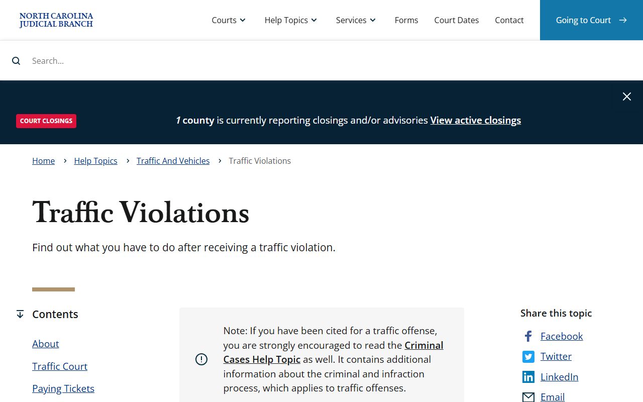 Durham County court records state traffic violation guidance