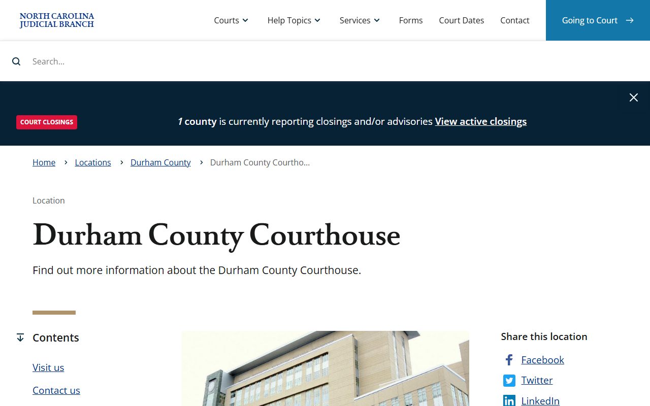 Durham County Courthouse address hours and entry information