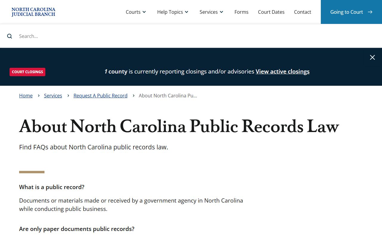 Durham County court records public records law FAQ