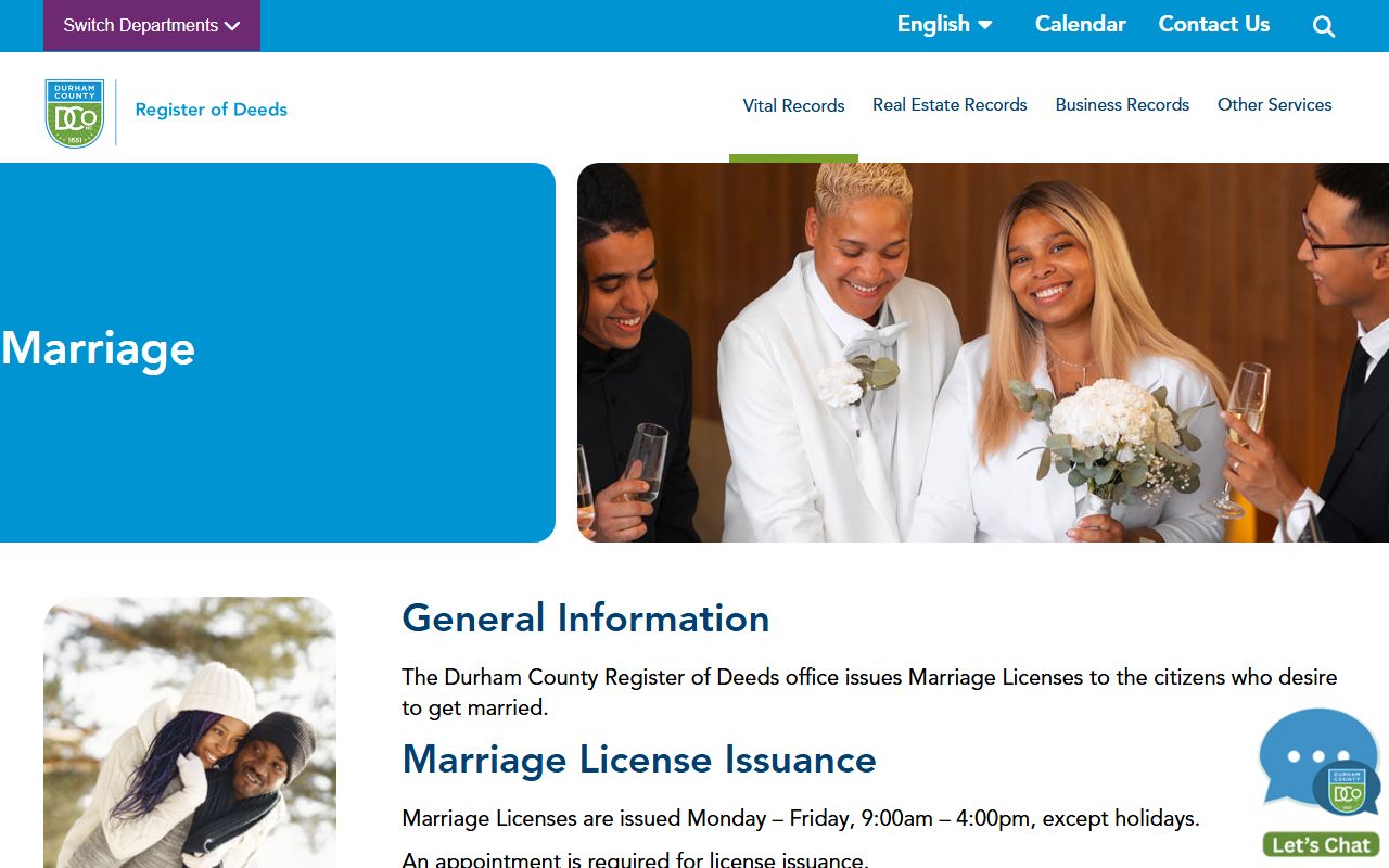 Durham County marriage and divorce records marriage license requirements page