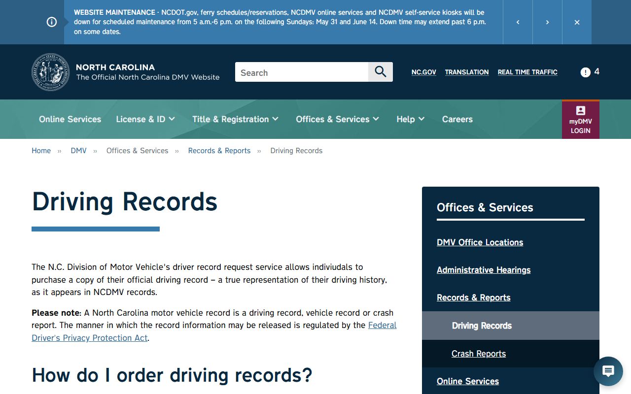 Durham County marriage and divorce records related NCDMV driving record request page