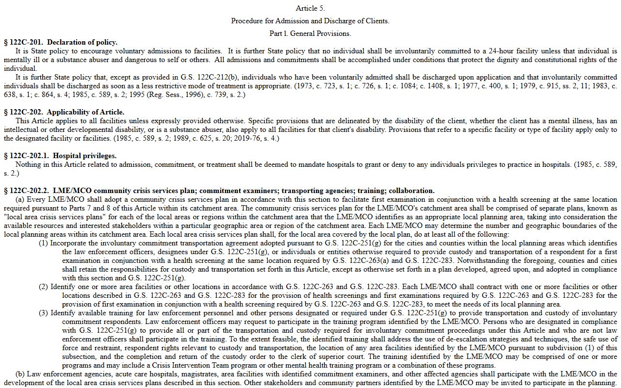 Durham County probate records mental health commitment confidentiality Chapter 122C Article 5