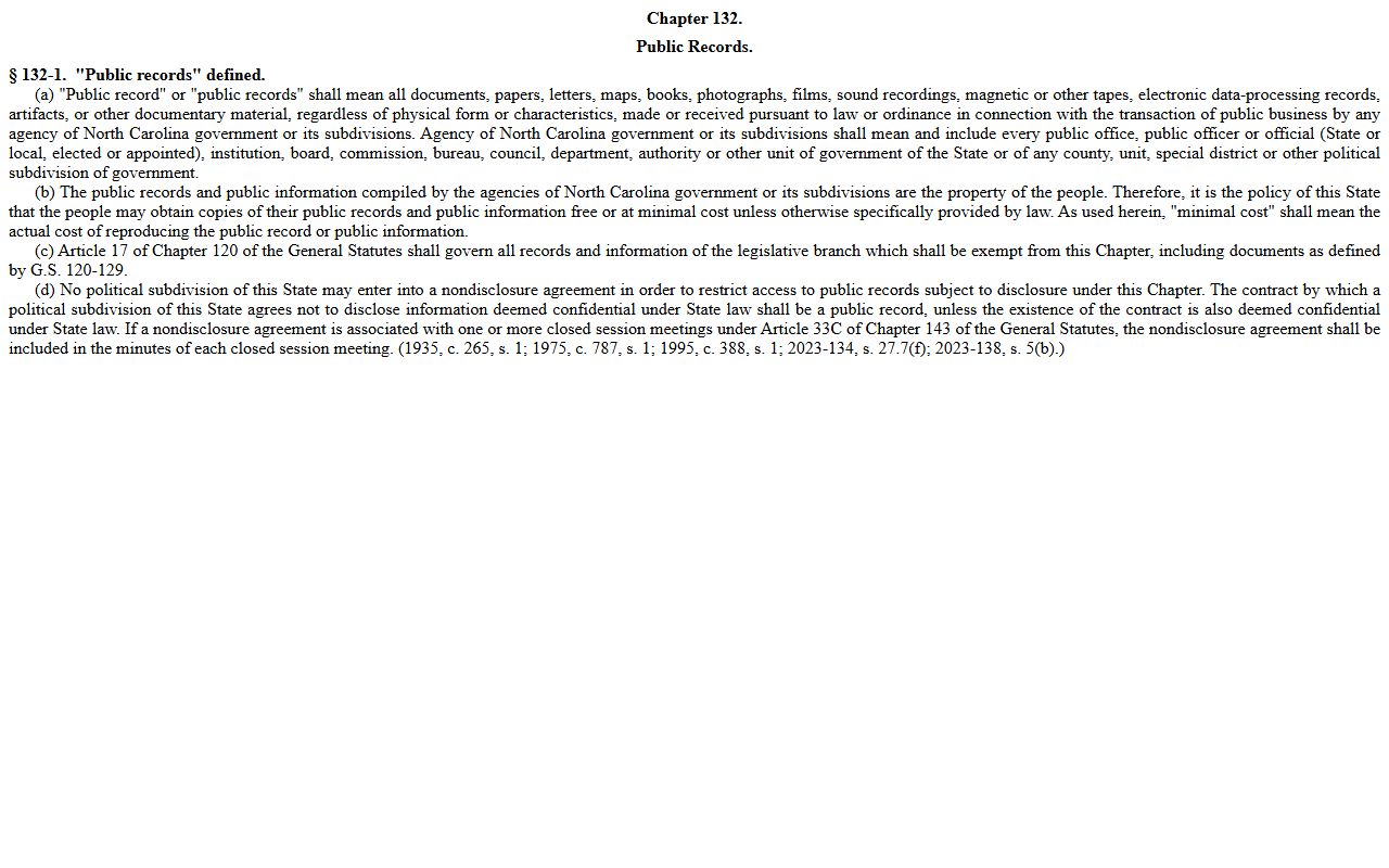 Durham County public records N.C.G.S. 132-1 public records definition