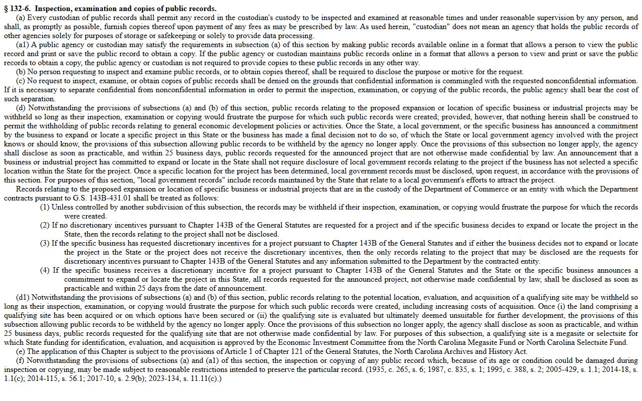 Durham County public records N.C.G.S. 132-6 inspection and copying statute