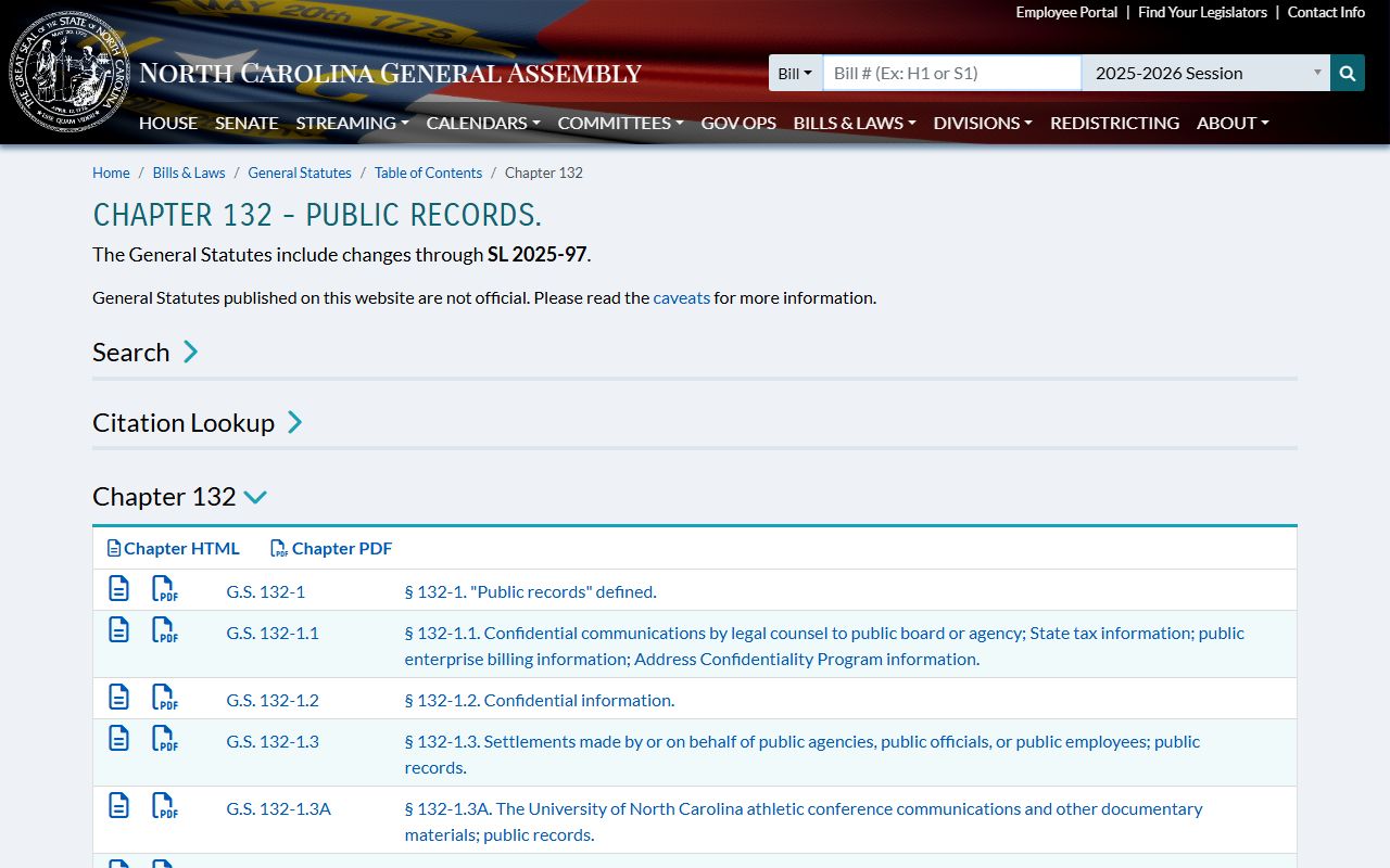 Durham County public records N.C.G.S. 132-6.2 fees Chapter 132 statute index