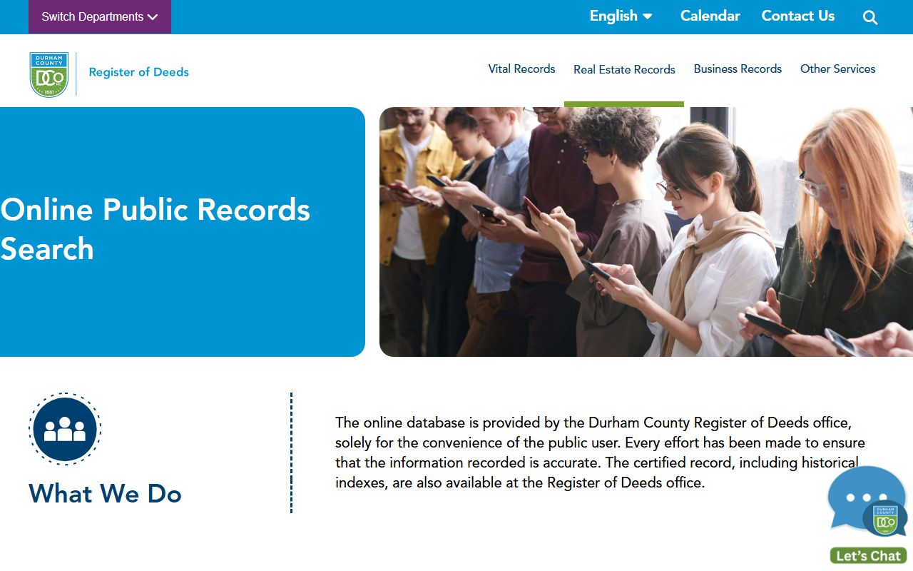 Durham County public records Register of Deeds online search page