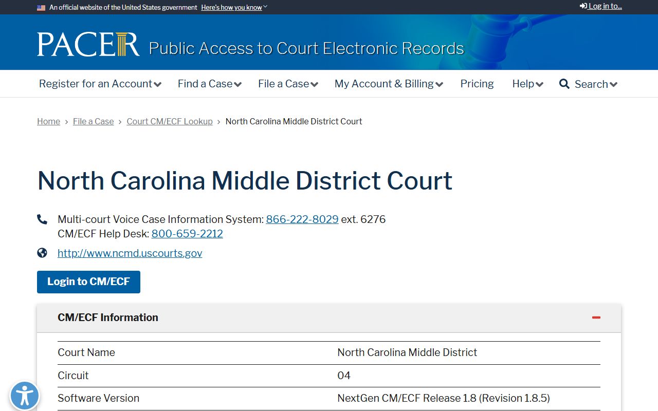 Durham County warrant records PACER CM/ECF lookup for North Carolina Middle District