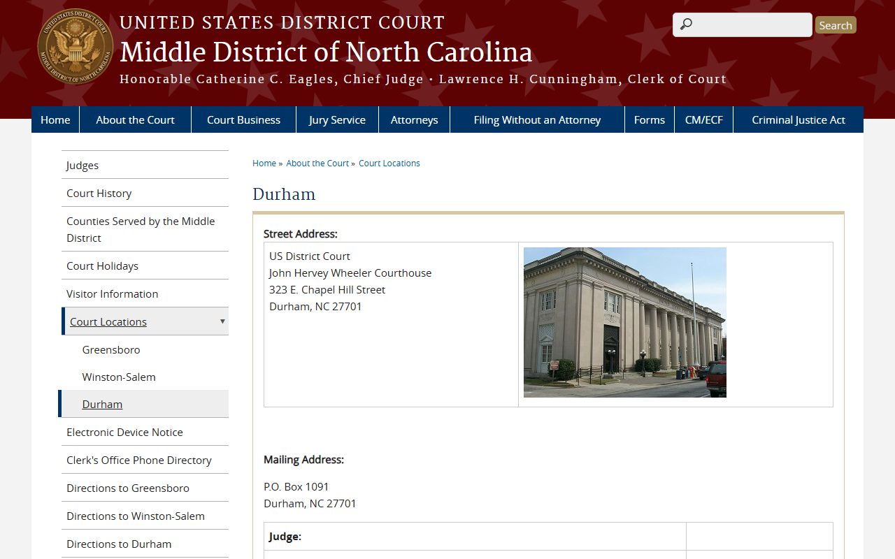 Durham County warrant records US District Court John Hervey Wheeler Courthouse Durham